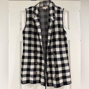 Marled Black and White Checkered Cardigan